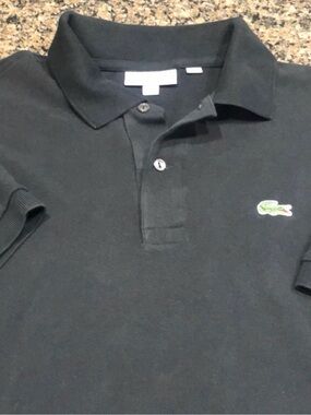Lacoste Black Short Sleeve Polo Shirt with Green Crocodile Logo